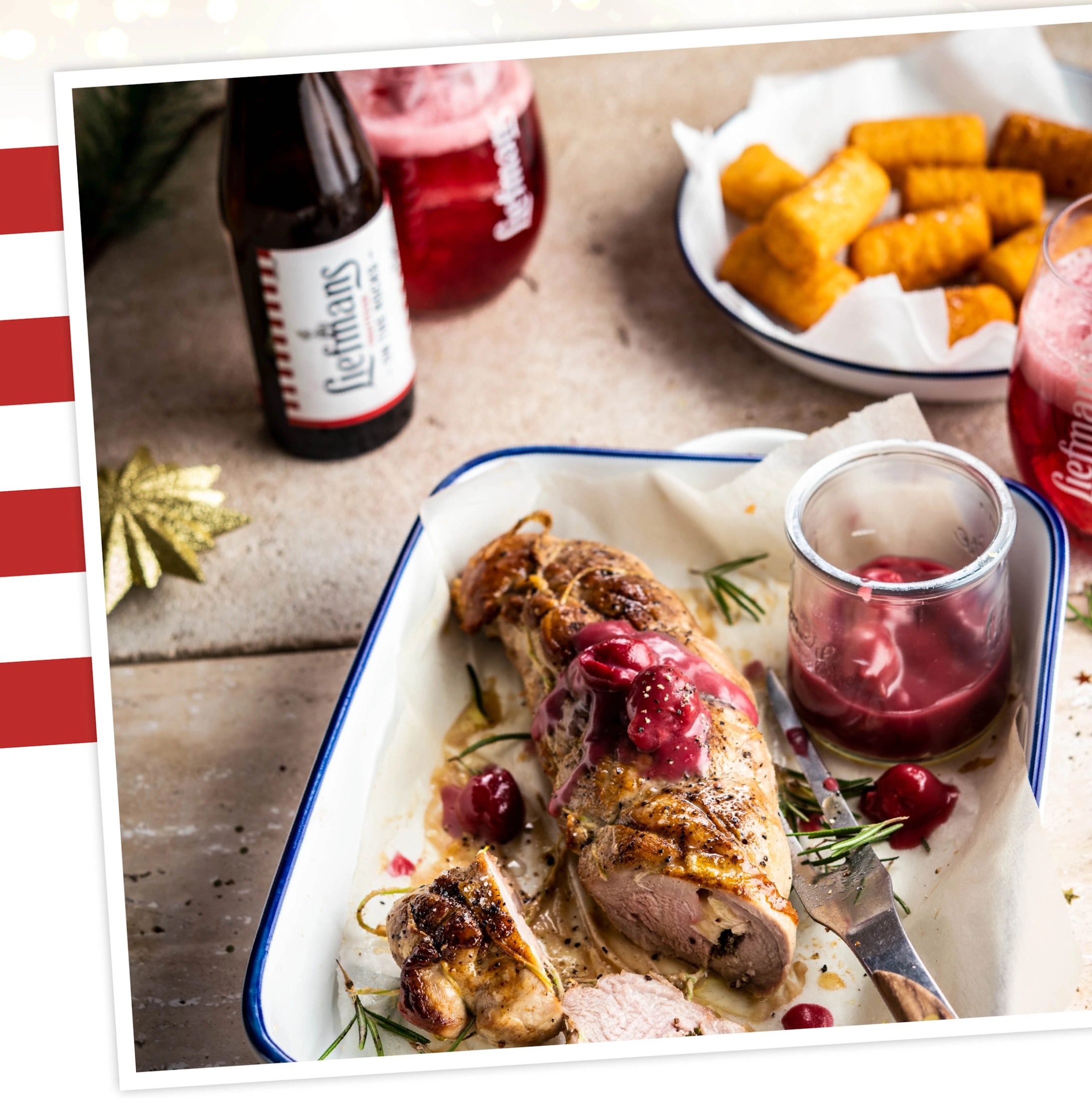 豚ヒレ肉のブリー詰め リーフマンスのチェリーソース添え